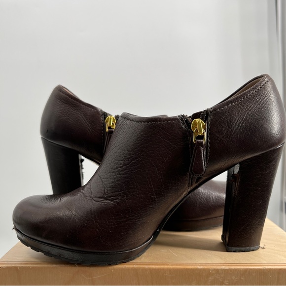 PRADA Brown Heeled Lthr Booties 37.5 - Picture 7 of 13